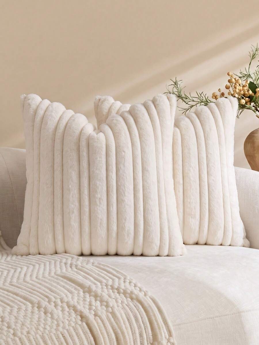 1pc Beige Textured Faux Rabbit Fur Decorative Pillowcase, Soft And Comfortable, Fluffy Soft Home Decor Cushion Cover, Square Cushion Cover, Holiday Home Pillowcase Decoration, Modern Decor Sofa, Home Bedroom, Without Pillow Insert