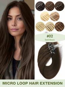 12-22 英吋 30g 奢華微環真人髮接髮 - 自然直黑 & 棕色，絲滑直髮隱形微環真人髮接髮，適用於女性 - 彩色 - 查看 34