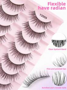 10 Pairs Invisible Band Natural Cross Short False Eyelashes Soft Fine Cat Eye Striped Cross Reusable Suitable For Women Daily Wear - Natural Short Lashes - View 3