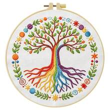 1件裝 15*15cm/5.9*5.9in 或 20*20cm/7.9*7.9in 明亮色彩樹木刺繡套件,DIY手工刺繡組,適合成人初學者,居家禮物、女性縫紉禮物,含使用說明書、印花布料、刺繡框、針與線 - 20x20公分 - 查看 15