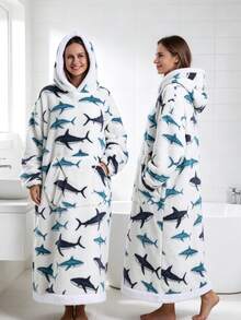 1PC New Warm Bathrobe Home Bathrobe Slouchy Bathrobe Oversized Extra Thick Extra Long Adult Hooded Bathrobe - Multicolor - View 3