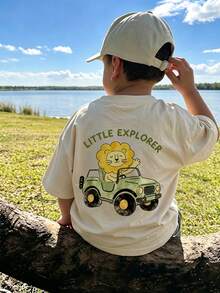 Baby Boy Soft Round Neck Short Sleeve All-Match T-Shirt, Breathable Versatile Casual Top - Apricot - View 1