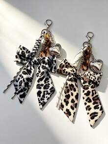 1pc Italian Fashion Handmade Woven Ribbon Leopard Print Bow Pendant Charm For Women Handbags, Tote Bags, Car Keychains - Multicolor - View 7