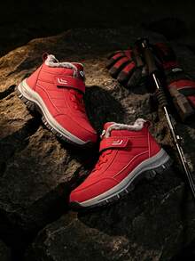 Men's Snow Boots, Fleece Lining, Warm And Comfortable, Non-Slip Sole, Round Toe Design, Suitable For Outdoor Camping And Casual Wear - Winter Footwear - Red - View 5