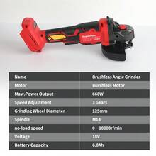SuperPan 125mm Multi-Function Rechargeable Angle Grinder, 3-Speed Adjustable High Power Brushless Grinder For Rust Removal / Cutting / Polishing / Grinding Multi-Scenario Electric Tool (Bare Tool - Battery Not Included) - Red - View 7