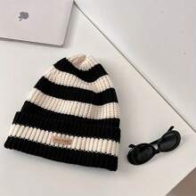ML&ZA Women's Striped Knit Beanie, Handmade Label Decor Cuffed Winter Hat, Soft Thick Warm Knit Cap, Suitable For Daily Outdoor Cold Weather Wear - Multicolor - View 4