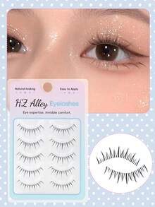 5 Pairs Pointed Tail Wet Manga Style Thick Voluminous Curly Spiky Doll Big Eye False Eyelashes Soft Faux Fur For Date And Daily Wear - Black - View 3