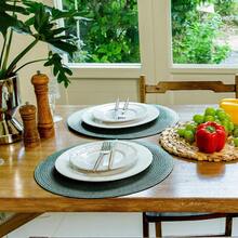 6 Pcs Dark Green PP Hand-Woven Round Placemats, Heat Insulation Table Mats, Wrinkle Resistant Decorative Pads, Multi-Color Optional, For Birthday Christmas Housewarming Banquet Holiday Party Family Gathering - Dark Green - View 2