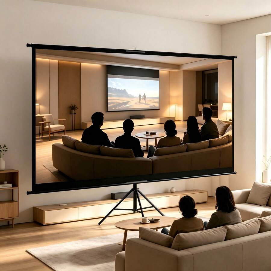 Layar Proyektor Tripod dengan Penyangga, 60 Inci, 72 Inci, Rasio Aspek 4:3, 16:9, Resolusi Tinggi 4K, Bebas Kerutan, Tinggi Dapat Diatur, Layar Portabel, Cocok untuk Proyektor, Dalam dan Luar Ruangan, Film, Home Theater, Gaming