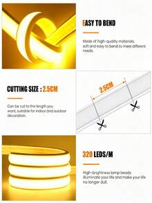 Flexible Neon LED COB Light Strip, DC5V USB Powered, With Switch, 2m, 3 Meters, 5m High Brightness Neon Light Strip, Suitable For Indoor, Hallway, Stairs, Holiday Decoration DIY - Warm Light - View 6