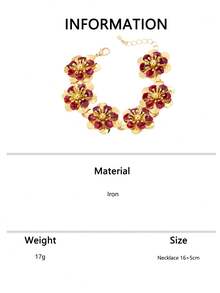 1pc Vintage Red & Gold 3D Floral Bracelet, Heavy Metal Petal Design, Evening Gown Accessory, High-End Luxury Hand Jewelry - Burgundy - View 7