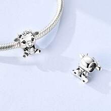 1 Pieces Original Design Silvery Color Charms Cowboy Cow & Cute Milk Cow Beads Heart Cubic Zirconia Inlay Fits Original Bracelet DIY Making - Multicolor - View 3