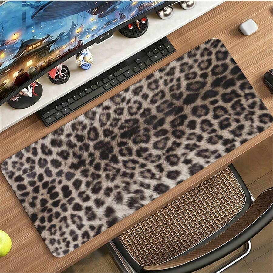 Leather Desk Pad Protector Simulation Grey Leopard Print Pattern Design INS Cool Leather Mouse Pad Office Desk Mat Waterproof Non-Slip PU Desk Blotter Pad Gaming Esports User - View 1