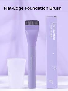 GUOXIAONIU Korean Flat-Edge Foundation Brush, Dense Streak-Free Bristles, Zero Product Absorption, Lightweight Seamless Base, Beginner Friendly, With Protective Cover, Travel Portable - Taro Purple - View 10