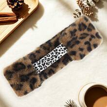 American Retro Leopard Print Plush Wide Headband For Women, Autumn/Winter Thickened Faux Rabbit Fur Warm Headband, Y2K Aesthetic Hair Accessory - Multicolor - View 16