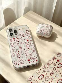 1 Set d'autocollants de style doux, beaux motifs romantiques de cœur rouge et de nœud, convient pour décorer les coques de téléphone, les appareils photo, les bouteilles d'eau et les accessoires électroniques - Autocollant nœud papillon cœur vintage rouge - Voir 5