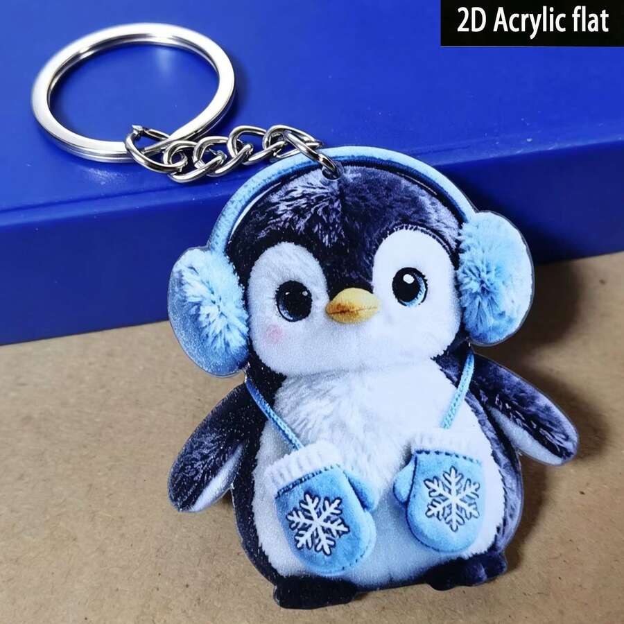 1pc Cute 2D Acrylic Penguin Keychain/Keyring - Decorative Item, Featuring Whimsical Christmas Design, Perfect For Friends Who Love Decorating Their Space, Ideal For Home And Holiday Decoration