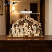 2D Plane, Advent Theme, Wooden Decorative Plaque, Party Decoration, Perfect Holiday Gift, Home, Religious Theme, Prayer Scene, Desktop Office Ornament, Christmas, Halloween Decor, Suitable For All Occasions, Pastoral Style, 2D Plane - A - View 2