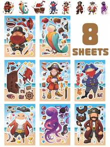 Build A Pirate Educational Puzzle Stickers Sheets, Parent-Child Interactive DIY Make A Face Parrot Ship Octopus Craft Decals For Happy Birthday Decorations, Halloween Theme Party Celebration Games Supplies - Multicolor - View 12