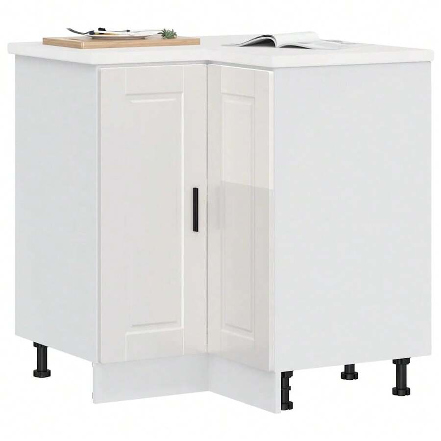 vidaXL Armoire d'angle de cuisine Porto blanc brillant bois ingénierie - Blanc - Voir 1