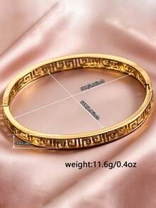 Gold Stainless Steel Greek Key Pattern Bracelet, Minimalist Rolling Design Women's Bangle, Hypoallergenic Waterproof Jewelry Gift - Yellow Gold - View 5