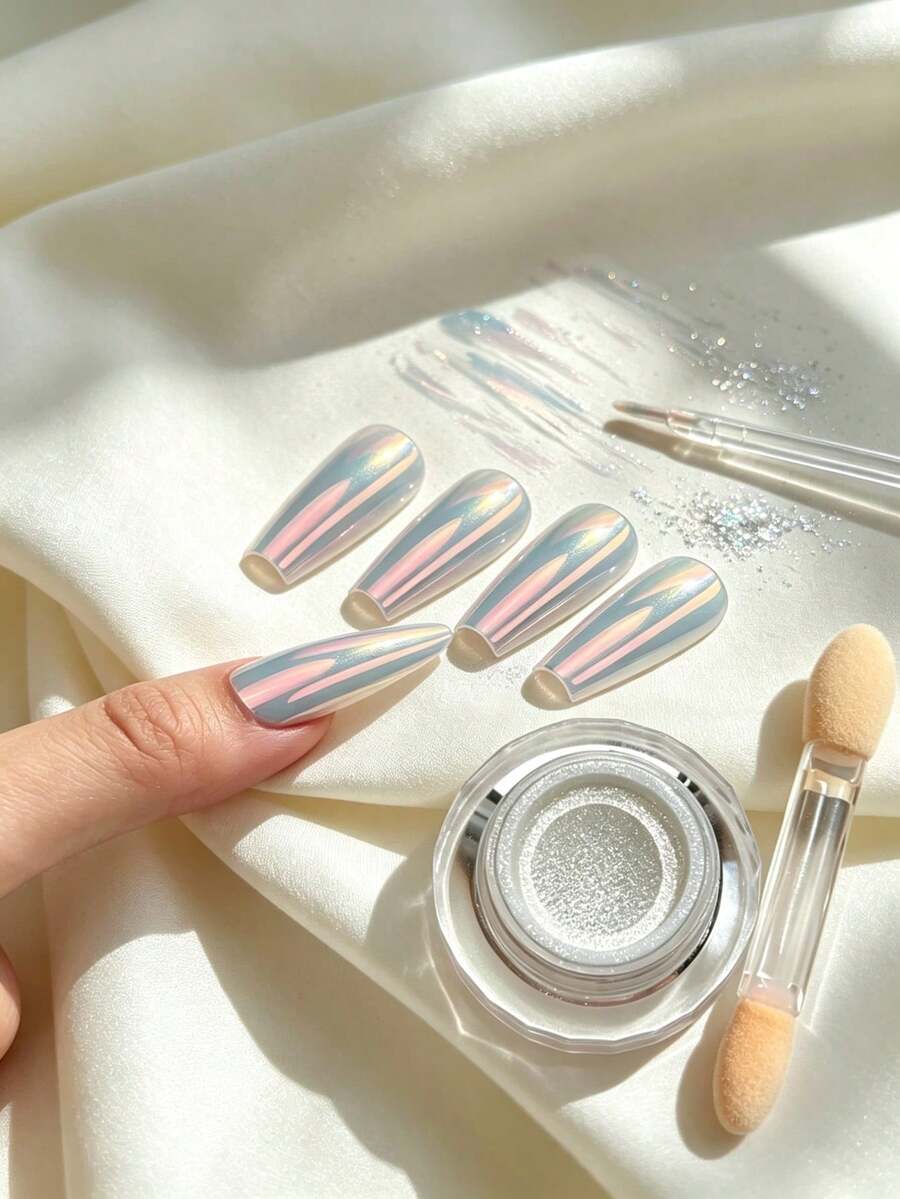 Shiny Mirror Aurora Nail Powder Glamorous Decorative Item Salon Professional Enthusiast DIY - With Applicator - Multicolor - View 1