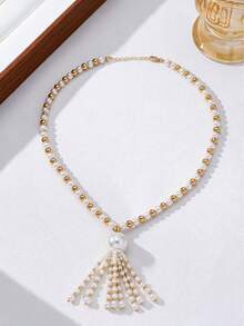 1pc Exquisite Vintage Brown Beaded Tassel Long Necklace, Versatile For Women's Daily Wear, Party, Dance, Commute And Date - Necklace - View 7