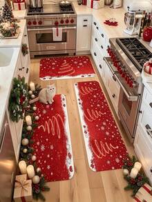 1 pieza Alfombra de cocina con diseño de copo de nieve rojo, alfombra gruesa, alfombra de felpa, alfombra de otoño e invierno, tapete de cocina, tapete de piso de cocina, tapete de puerta, alfombra pequeña, alfombra pasillera, tapete de piso, decoración del hogar, alfombra de área, tapete exterior, alfombra de dormitorio, alfombra lavable - Multicolor - Ver 3