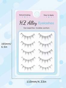 5 Pairs Japanese Manga Style Pointed Tail Ultra-Fine Black Stem False Eyelashes, Natural Sweet Fresh Soft Lightweight Realistic Eyelashes, Portable For Dating And Travel - Black - View 5