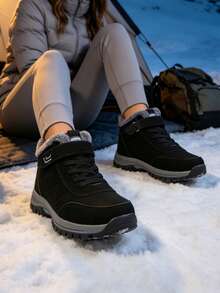Women's Snow Boots, Thermal Lining Thickened Fur Interior, Non-Slip Rubber Sole, Rain & Snow Outdoor Cold Weather Boots For Men & Women - Black - View 5