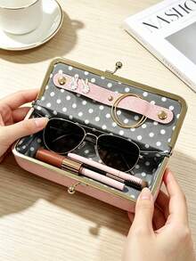 Cowhide Lychee Texture Storage Box, Long Portable Eyeglass Case Makeup Bag, Student Stationery Organizer, Built-In Snap Button Compartments, Multi-Functional Portable Storage Bag, Suitable For Lipstick, Jewelry, Fashion Glasses And Travel Essentials - A - View 6