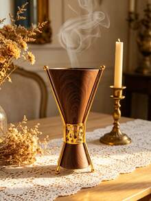 1pc Conical Metal Incense Burner With Delicate Wood Grain Texture. Sleek Minimalist Luxury Design. Builds Tranquil Aromatic Vibes For Home, Office, Yoga Spaces And Parties. Exquisite Craft, Tasteful Gift For All Occasions. - Incense Burner - View 10
