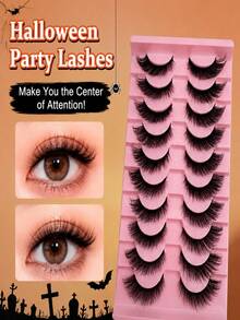 10 Pairs Halloween Cartoon Eye False Eyelashes, Transparent Invisible Stem, Wispy 3D Fluffy & Dense, Create Halloween Atmosphere Makeup, Suitable For Cosplay Players & Makeup Artists, Perfect For Halloween Themed Parties, Balls, Stage & Cosplay Looks - View 2