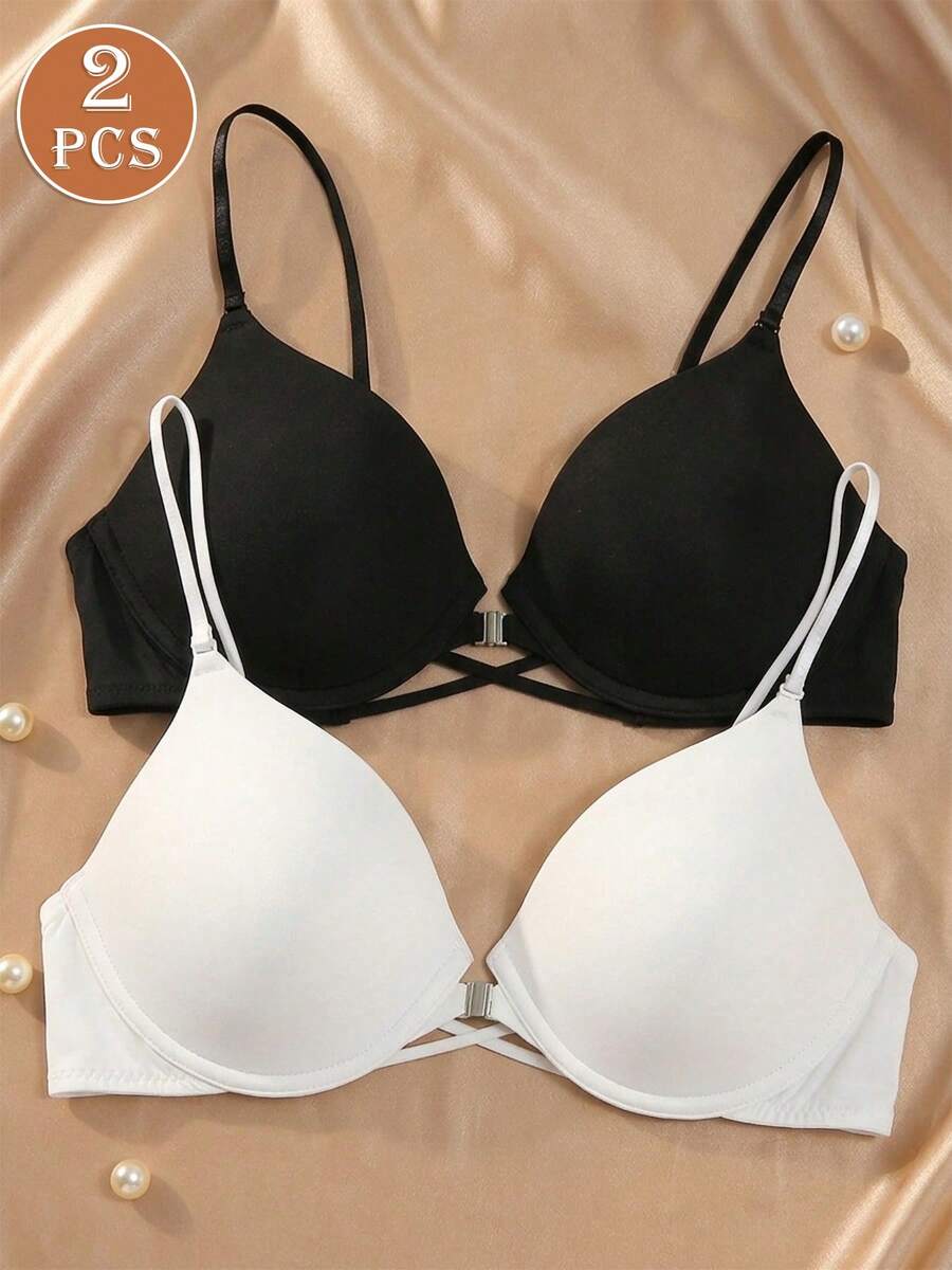 [Small Bust] 1pc Front Closure Cross Strap Women's Bra, Delicate Thin Strap Soft Underwire Backless Women's Bra And Lingerie - Multicolor - View 1