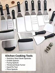 Spatula Steak Barbekyu Stainless Steel, Penjepit Panggangan Hibachi & Pancake, Sekop Penyajian Pizza Tebal, Alat Masak - MultiWarna - View 13