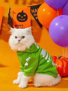 LUCKIE PAW 1 buah Baju Terusan Hewan Peliharaan Motif Tulang Lucu Halloween, Pencegahan Kutu Fisik, Mengurangi Kerontokan Bulu, Rompi Anjing Hangat dan Bernapas, Cocok untuk Anjing dan Kucing Kecil dan Besar, Dalam dan Luar Ruangan - Hijau - View 4
