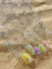 1片/2片 秋季聖誕3D迷你花束蝴蝶結美甲貼紙，秋冬聖誕氛圍主題，彩色花束，Y2K精緻美觀百搭美甲裝飾配件，指甲DIY裝飾 - 彩色 - 查看 6