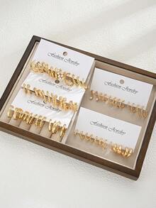 Random 6/30 Pairs Women's Earring Set, Simple Elegant Geometric Round Rhinestone Earrings & Hoops, Suitable For Women's Daily Wear, Dating, Party, Wedding, Perfect Gift For Birthday And Holiday - Yellow Gold - View 2