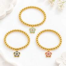1pc New Classic Colorful Flowers Pendant Golden Beaded Bracelet For Women - flower - View 3
