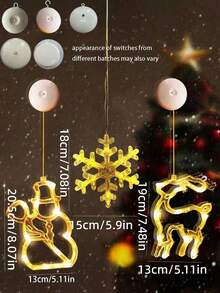 1pc Warm Yellow Christmas Window Light, LED Suction Cup Light, Indoor Christmas Decoration, Snowman, Snowflake, Reindeer Pattern, Battery Powered Indoor/Outdoor Decoration, Christmas Tree Party Home Decor (Battery Not Included) - Multicolor - View 6