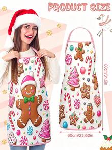 2Pcs Christmas Gingerbread Man Kitchen Apron, Candy Cane Snowflake Printed Adjustable Cooking Apron, Xmas Holiday Home Party Decor Gift - Multicolor - View 3
