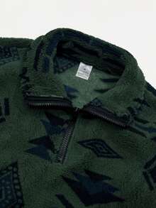 WAIT HIM Men's Pattern Fleece Half-Zip Stand Collar Pullover Sweatshirt - Green - View 4