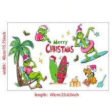 FIFA Stiker Dinding Kartun Grinch Dekorasi Natal Wallpaper Monster Hijau Pohon Natal Stiker Jendela Film - stiker - View 6