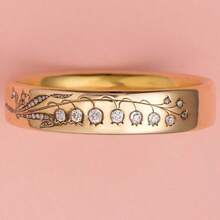 Minimalist Floral Pattern Women's Ring, Fashion Gold Handmade Carved Style - Gold - View 1