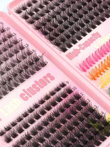 New 408pcs Colorful Single Cluster False Eyelashes, Large Capacity, Colorful D Curl, 9-16mm, Halloween Theme DIY Eyelash Clusters, Thick And Curly, 7 Mixed Colors, Natural Look, Ultra Dense, Thin And Lightweight, Super Soft, Reusable, Single Segment False Eyelashes, Eyelash Extension Set, Suitable For Home DIY, Halloween, Cosplay, Daily Makeup - D - View 5