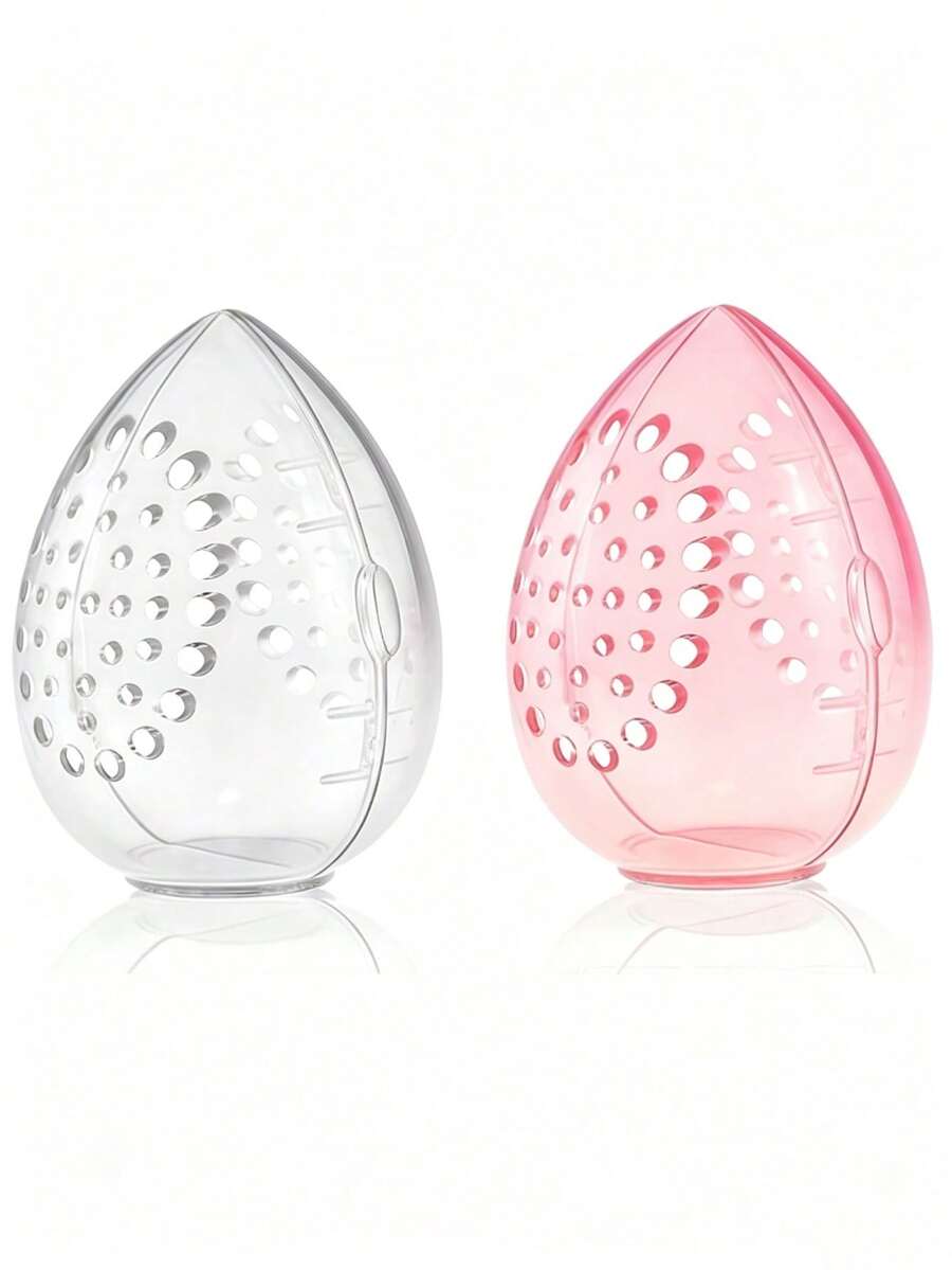 1/2pcs Beauty Sponge Makeup Storage Egg Powder Puff Makeup Egg-Shaped Transparent Holder Powder Puff Drying Box Makeup Accessories - Multicolor - View 1