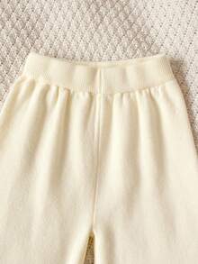 2pcs Set: 1pc Elegant Style Solid Color Polka Dot Hollow Neck Raglan Sleeve Knit Pullover Sweater And 1pc Minimalist Style Solid Color Lace Knit Long Pants For Baby Girls, Suitable For Casual, Vacation, Spring, Autumn, Winter - Apricot - View 10