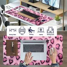 Pink Heart Leopard PU Leather Desk Mat, Large Waterproof Anti-Slip Mouse Pad, Easy Clean Desktop Protector For Office Study Makeup Gaming - View 6