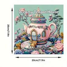 24 Pages Dream Teapot House Adult Coloring Book, Thick Paper - 7.87 X 7.87 Inch Large Floral Tea Party Art Activity Book, Victorian Style Teacup And Castle Design, Soft Colors - Multiple Styles - View 6