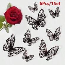 6/12/36/60/120pcs 3D Hollow Butterfly Wall Stickers Cake Decoration Wedding Home Decor, Stickers, Wall Decals, Vinyl Decals, Home Decor, Spring Decorations Add Freshness To Your Home, Holiday Decorative Stickers Gift Birthday Graduation - Black - View 13